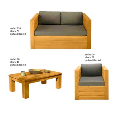 SET JUEGO TERRAZA MOVENDA MUEBLES ARAO 3 PERSONAS MESA MADERA - 3