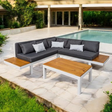 SET JUEGO TERRAZA MOVENDA MUEBLES ALCA 5 PERSONAS MESA BLANCO