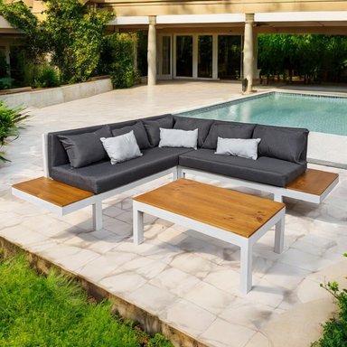 SET JUEGO TERRAZA MOVENDA MUEBLES ALCA 5 PERSONAS MESA BLANCO - 1