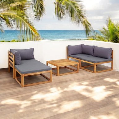 SET JUEGO TERRAZA MOVENDA MUEBLES LLANERO 4 PERSONAS MESA MADERA - 1