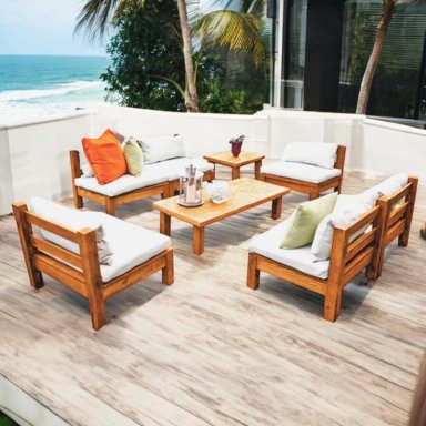 SET JUEGO TERRAZA MOVENDA MUEBLES CALAO 6 PERSONAS MESA MADERA