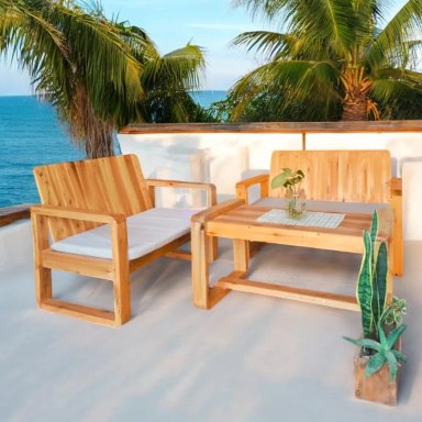 SET JUEGO TERRAZA MOVENDA MUEBLES FLAMENCO 4 PERSONAS MESA MARRON