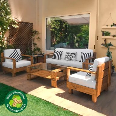 SET JUEGO TERRAZA MOVENDA MUEBLES ELEONORA 4 PERSONAS MESA MARRON