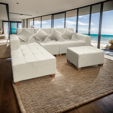 SOFA SECCIONAL MOVENDA MUEBLES COLONIA 4 CUERPOS HUESO + PUFF MOVENDA