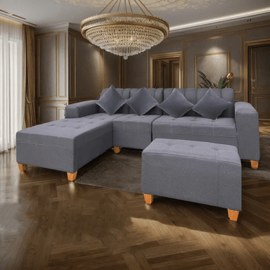 SOFA SECCIONAL MOVENDA MUEBLES HAMBURGO 4 CUERPOS GRIS OSCURO + PUFF MOVENDA