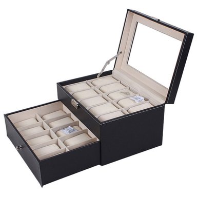 ORGANIZADOR DE 20 RELOJES DE CUERO ARTIFICIAL