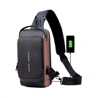MOCHILA ANTIRROBO CON PUERTO USB NEGRA CON MARRON