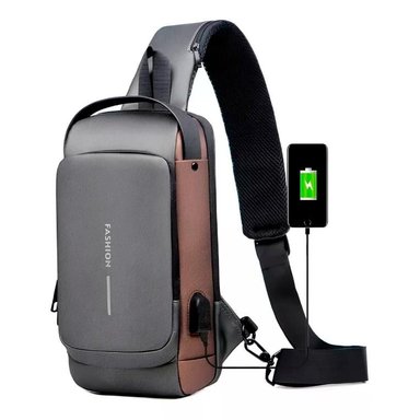MOCHILA ANTIRROBO CON PUERTO USB NEGRA CON MARRON