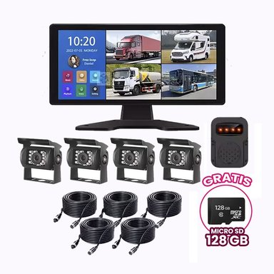 KIT 4 CÁMARAS FULL HD 1920 X 1080 + SIRENA CAMIONES INCLUYE MONITOR TÁCTIL 10 - 1