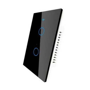 INTERRUPTOR DE PARED WIFI  2 TOMAS - SIN NEUTRO - INCLUYE CAPACITOR - ALEXA Y GOOGLE