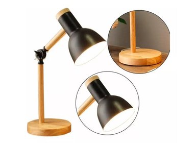 LAMPARA BLANCO MESA ESCRITORIO MODERNA BASE MADERA