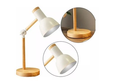 LAMPARA BLANCO MESA ESCRITORIO MODERNA BASE MADERA