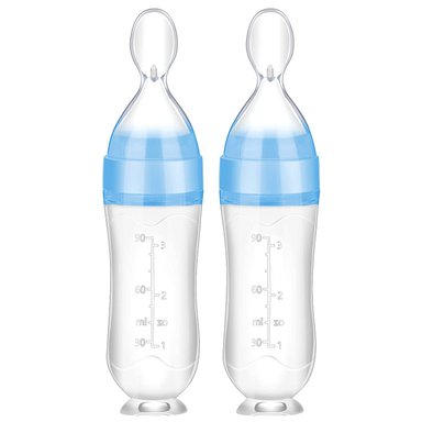 BIBERÓN CUCHARA ALIMENTADOR DE SILICONA ANTIDESLIZANTE AZUL