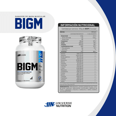SUPLEMENTO UNIVERSE NUTRITION BIGM 2KG COOKIES GANADOR DE MASA MUSCULAR + SHAKER - 3