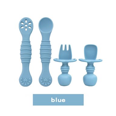 SET DE CUBIERTOS CON TOPE PARA BEBÉS 4PZ AZUL