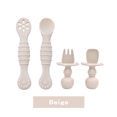SET DE CUBIERTOS CON TOPE PARA BEBÉS 4PZ BEIGE