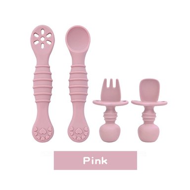 SET DE CUBIERTOS CON TOPE PARA BEBÉS 4PZ ROSA
