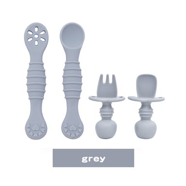 SET DE CUBIERTOS CON TOPE PARA BEBÉS 4PZ PLOMO