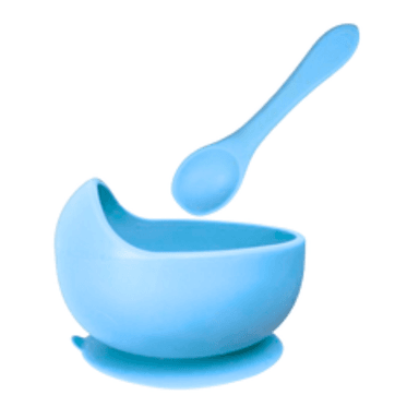 BOWL CON CUCHARA DE SILICONA PARA BEBÉS CELESTE