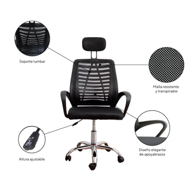 SILLA DE OFICINA ERGONÓMICA WATERPRO GV000202 ZENTIH NEGRO - 2