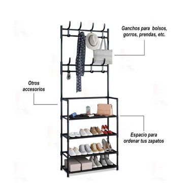 ESTANTE ZAPATOS 4 NIVELES ZAPATERA METAL + PERCHERO ORGANIZADOR MULTICOLOR - 2