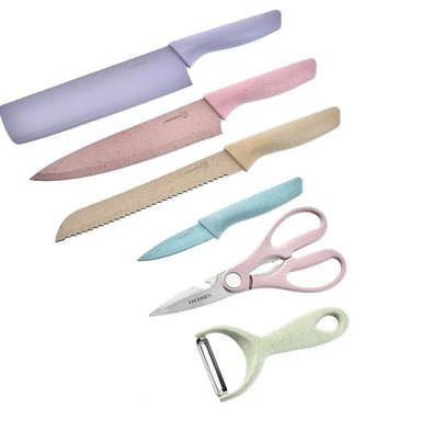 SET DE CUCHILLOS DE COCINA 6 PIEZAS ACERO INOXIDABLE DE COLORES