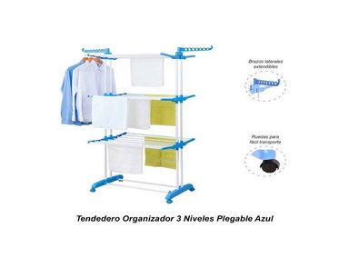 COLGADOR TENDEDERO METAL BLANCO ROPA PERCHERO PLEGABLE 3 NIVELES TENDER SECAR