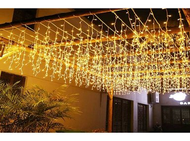 CORTINA LUCES AMARILLO LED DECORACIÓN NAVIDAD CÁLIDA 3M EXTENSIBLE - 3