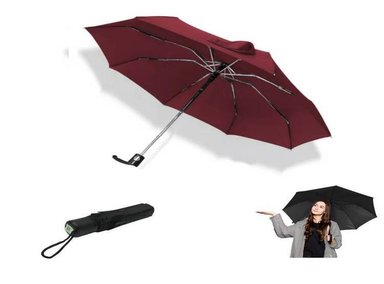 PARAGUAS PLEGABLE SOMBRILLA DE MANO PARA SOL LLUVIA GUINDA - 2
