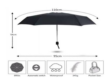 PARAGUAS PLEGABLE SOMBRILLA DE MANO PARA SOL LLUVIA GUINDA - 3