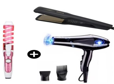TRIO PACK SECADORA + RIZADORA CABELLO + PLANCHA PLACA CERÁMICA ROZIA