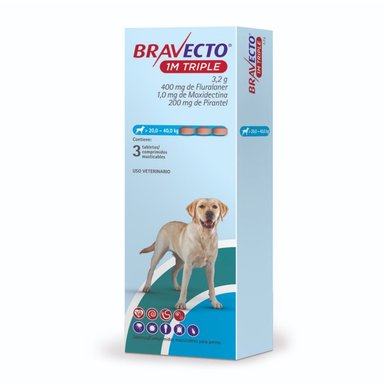 ANTIPULGA BRAVECTO 20 - 40KG X 3 TAB PROTECCIÓN TOTAL 111 DÍAS