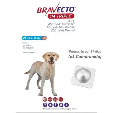 ANTIPULGA BRAVECTO 20 - 40KG X 1 TAB PROTECCIÓN MENSUAL
