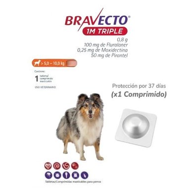 ANTIPULGA BRAVECTO 5 - 10KG X 1 TAB PROTECCIÓN MENSUAL