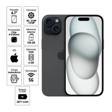 APPLE IPHONE 15 128GB - NEGRO 5G - 3