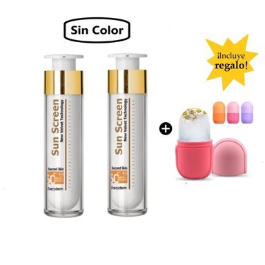 PACK X2 FREZYDERM FOTOPROTECTOR SUN SCREEN 50ML  SIN COLOR + RODILLO FACIAL HIELO PARA ROSTRO - 1