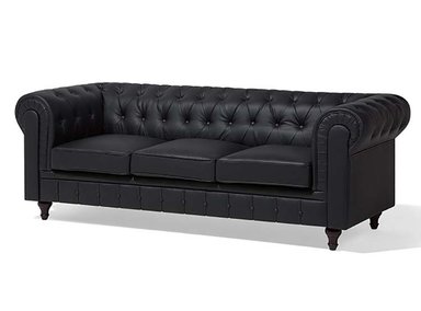 SOFÁ RABHE VINTAGE 3 CUERPOS NEGRO CHESTERFIELD