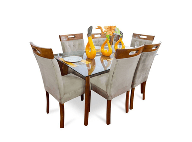 JUEGO COMEDOR RABHÉ 6 SILLAS BEIGE BELÉN