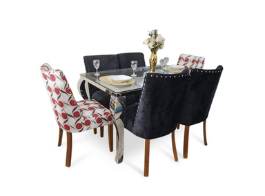 JUEGO COMEDOR RABHÉ 6 SILLAS NEGRO ACERO LARA - 1