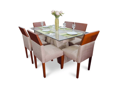 RABHÉ JUEGO DE COMEDOR MÁRMOL SALOMÉ 06 SILLAS - BEIGE