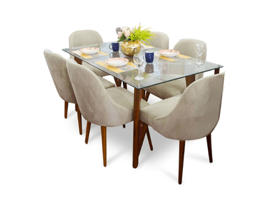 JUEGO COMEDOR RABHÉ 6 SILLAS BEIGE JANA
