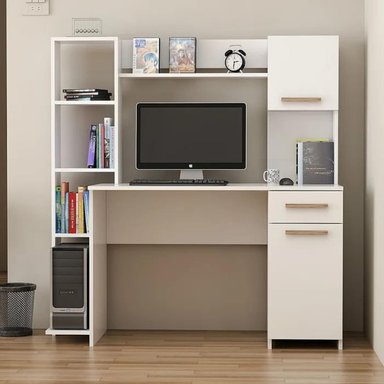 ESCRITORIO ESTANTE MUEBLES CRISOSTOMO HOME OFICCE 144 CM X 60 CM BLANCO DE MELAMINA - 2