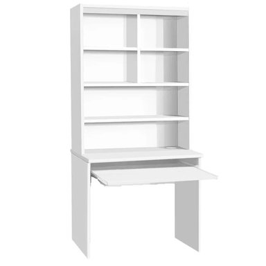 ESCRITORIO MODERNO MUEBLES CRISOSTOMO HOME OFICCE 85 CM X 85 CM BLANCO DE MELAMINA CON ESTANTE