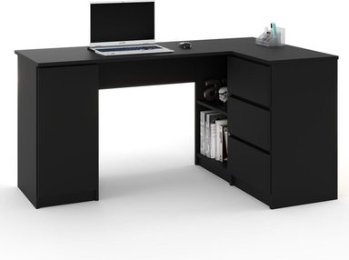 ESCRITORIO EN L MUEBLES CRISOSTOMO HOME OFICCE NEGRO GERENCIAL 150CM