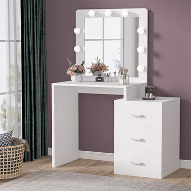TOCADOR MAQUILLAJE MUEBLES CRISOSTOMO HOME OFICCE BLANCO CON LUCES 100CM - 1