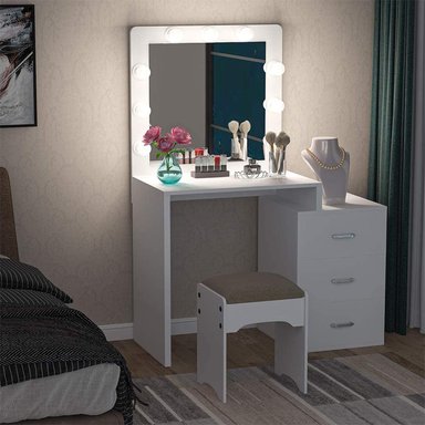 TOCADOR MAQUILLAJE MUEBLES CRISOSTOMO HOME OFICCE BLANCO CON LUCES 100CM - 2