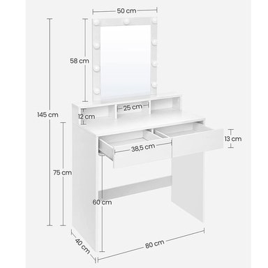 TOCADOR MAQUILLAJE MUEBLES CRISOSTOMO HOME OFICCE BLANCO CON LUCES 80CM - 4