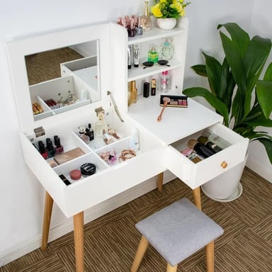 TOCADOR DE MAQUILLAJE VINTAGE BLANCO 80CM - 2
