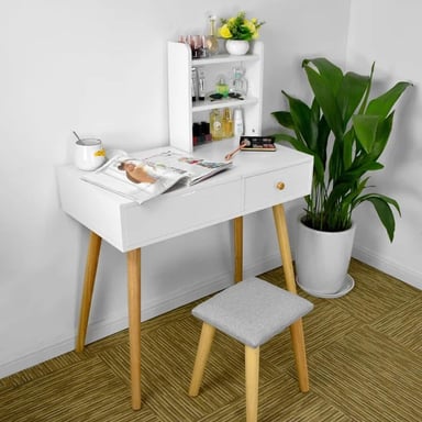 TOCADOR DE MAQUILLAJE VINTAGE BLANCO 80CM - 3