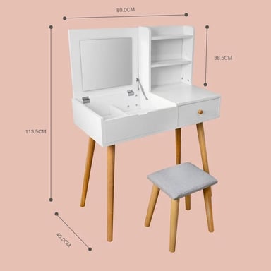 TOCADOR DE MAQUILLAJE VINTAGE BLANCO 80CM - 5